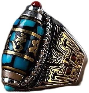 DXWXY Anillos giratorios de plata de ley S925 para mujereshombres, budista, tibetano, anillo de oración tibetana, talla Pixiu Lucky God Beast, Om