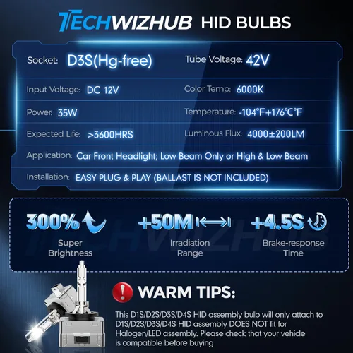 Miniatura 5 de D3S HID - Bombillas para faros delanteros de xenón 6000K, color blanco frío de 35 W, haz alto/bajo, repuesto 66340 42403 42302 42302C1, base