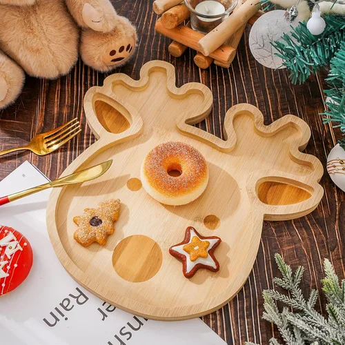Miniatura 3 de Whaline 2 bandejas de servir de Navidad, tabla de queso de bambú y reno, tablas de aperitivos de Navidad, platos de servir pan, charcutería