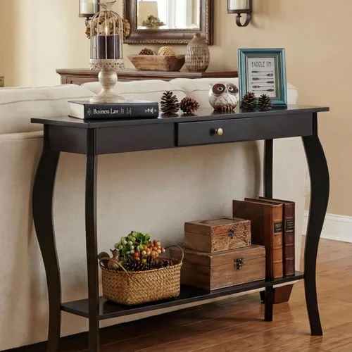 Miniatura 3 de ChooChoo Mesa consola estrecha con cajón, elegante mesa de sofá, mesa de entrada, color negro