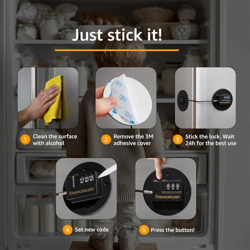 Miniatura 8 de Combinación de cerradura para refrigerador, a prueba de niños, bloqueo de congelador a prueba de niños, cuida a tu familia con cerraduras