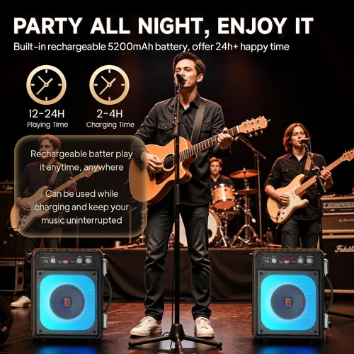 Miniatura 6 de HWWR Máquina de karaoke, altavoz Bluetooth portátil con 2 micrófonos inalámbricos para adultos y niños, máquina de cantar para fiestas y reuniones