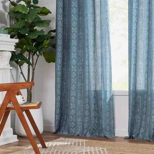 Miniatura 8 de Vangao Cortinas bohemias con estampado de rayas azules, cortinas de granja de 96 pulgadas de largo, 2 paneles de cortinas de mezcla de lino