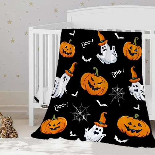 Miniatura 18 de YeeJu Manta de Halloween con diseño de calabaza y gato negro, manta de bebé pequeña para regazo, bebé, bebé, cuna, carriola, acogedora, suave