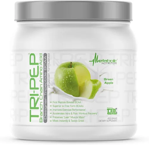 Metabolic Nutrition - TRIPEP - Aminoácido de cadena ramificada de tres péptidos, BCAA en polvo, suplemento pre intra post entrenamiento, manzana