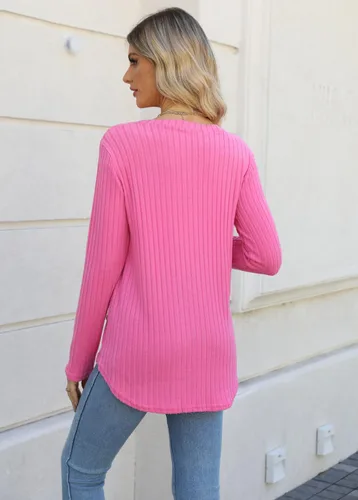 Miniatura 2 de Lafural Camisetas de manga larga para mujer, camisetas de otoño, suéteres de cuello redondo con botones