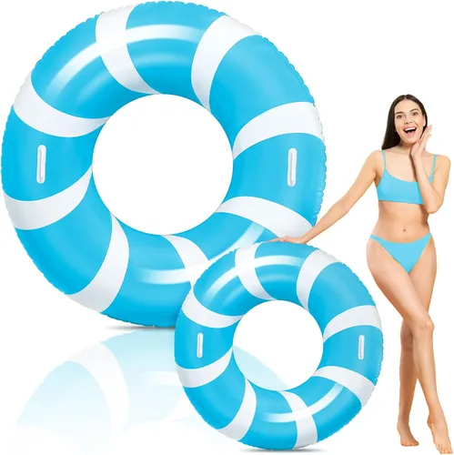 WinnerWhy 1 anillo de natación azul jumbo con asas de 47.24 pulgadas, tubo inflable de flotador de piscina clásico a rayas para adultos, tumbonas de