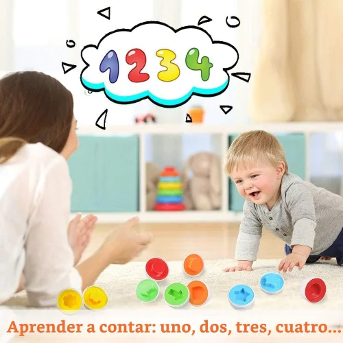 Miniatura 9 de CPSYUB Juguete de huevo a juego, 12 piezas para niños pequeños de 1 a 3 años, reconocimiento de forma y color de huevos de Pascua con cartón