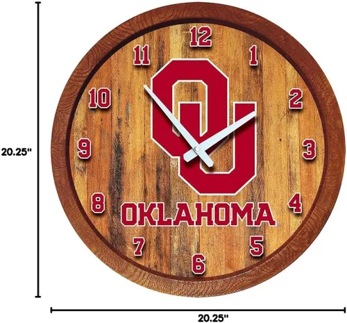 Miniatura 6 de The Fan-Brand NCAA Oklahoma Sooners: Reloj de pared con parte superior de barril de imitación para decoración de bar, decoración de fiesta