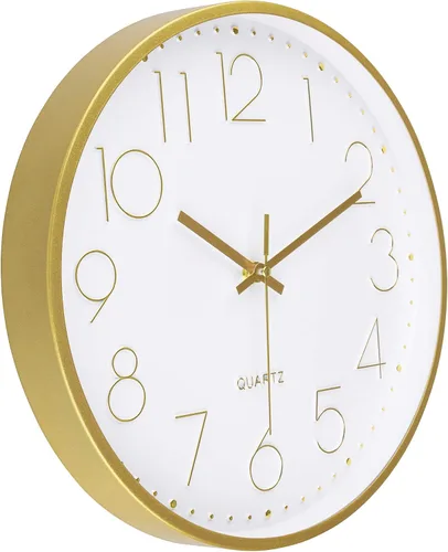 Miniatura 7 de Reloj de pared Foxtop dorado de 12 pulgadas, silencioso, sin tictac, funciona con pilas, redondo, de cuarzo, moderno, para oficina, sala de estar