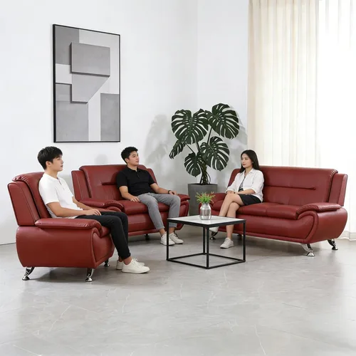 Miniatura 7 de Sofá modular de cuero, muebles de sala de estar, juego de sofá de 3 piezas, sofá modular moderno de piel sintética con patas resistentes para sala