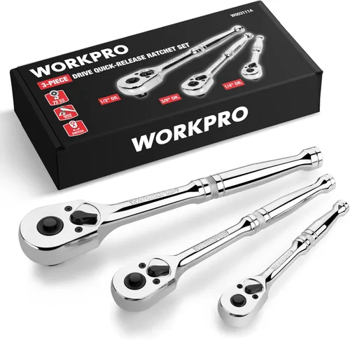 Miniatura 8 de WORKPRO Trinquete de accionamiento de 1/4 pulgada, llave de trinquete reversible de liberación rápida, mango de trinquete de 72 dientes de 1/4