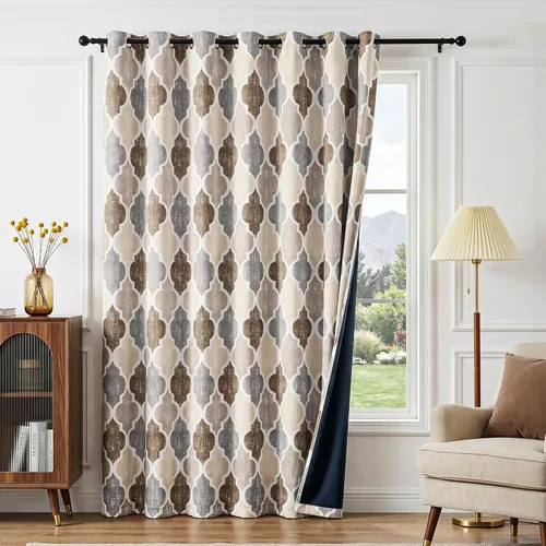 Miniatura 26 de Beauoop Cortinas 100% Opacas de 45 Pulgadas de Largo, 2 Paneles para Dormitorio, Sala de Estar, Gris Aqua Marroquí Geométrico, Oscurecimiento