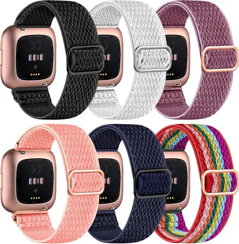 Paquete de 6 bandas de nailon compatibles con Fitbit Versa, banda de repuesto suave, elástica, ajustable y elegante, adecuada para hombres y mujeres