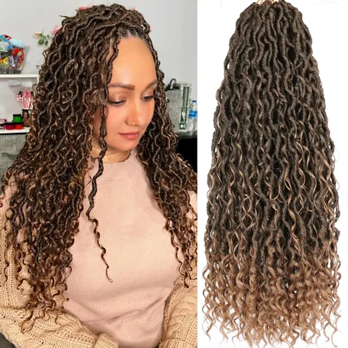 Miniatura 32 de Extensiones de cabello sintético de ganchillo de 24 pulgadas con extremos rizados, extensiones de cabello sintético con extremos rizados, trenzas