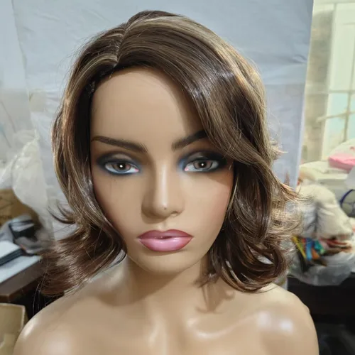 Miniatura 3 de Peluca corta marrón para mujer, rizada y esponjosa, con parte lateral mixta, rubia, en capas, sintética, natural, fiesta de Halloween, disfraz