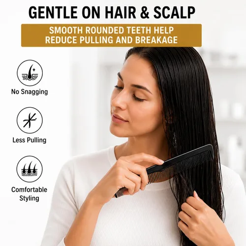 Miniatura 5 de Juego de 6 peines de peluquería profesionales de 9 pulgadas para hombres y mujeres, peine de dientes finos y anchos, peine de corte desenredante