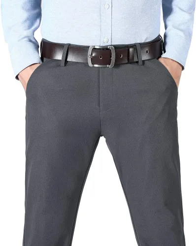 Miniatura 3 de Plaid&Plain - Pantalones de vestir para hombre, corte delgado, elásticos