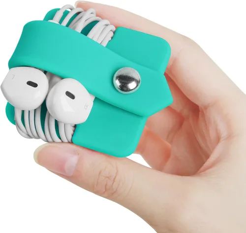 Miniatura 13 de Organizador de auriculares de silicona para auriculares, enrollador de cables para auriculares, organizador de cable de envoltura, enrollador