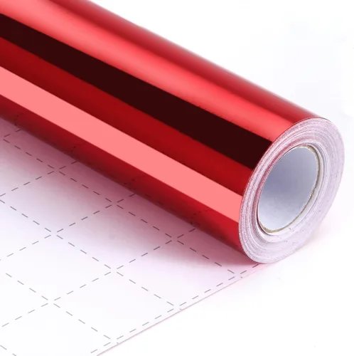 Papel de regalo metálico rojo, papel lustre de color sólido de 17 pulgadas x 33 pies, rollo de papel de regalo rojo con líneas de corte de