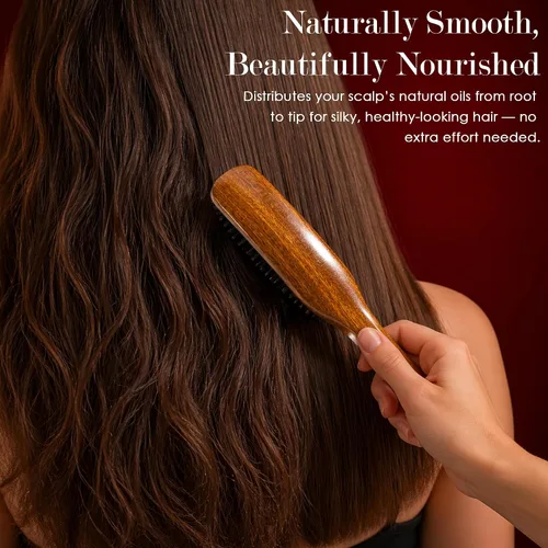 Miniatura 7 de STYLEMATE Sapele - Cepillo de pelo de cerdas de jabalí de madera para mujeres y hombres, cepillo suave para cabello fino y fino, cepillo alisador