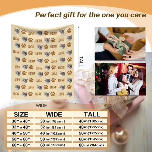 Miniatura 8 de Manta personalizada con cara de gato y nombre de forro polar suave, divertida manta de fotos de varios tamaños, mantas personalizadas para sofá