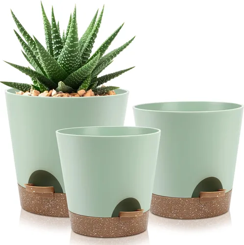 Miniatura 17 de YNNICO 7 piezas Macetas con Orificios de Drenaje y Platillos, Maceteros de Interior, Juego de 7 (7.5, 7, 6.5, 6, 5.5, 4.5, 3.5 Pulgadas), Blanco