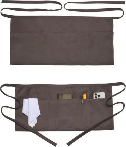 Miniatura 9 de Argstar 2 Pack Server Apron with 4 Pockets, Waitress Waiter Waist WaterDrop Resistant Short Aprons Negro