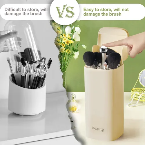Miniatura 4 de DASITON Soporte para brochas de maquillaje con tapa, organizador de brochas de maquillaje de 4 ranuras, organizador de cosméticos de maquillaje