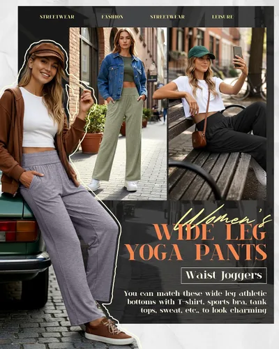 Miniatura 98 de Neer - Conjunto de 3 pantalones de yoga de pierna ancha para mujer - Pantalones deportivos cómodos, holgados, de cintura alta y casuales