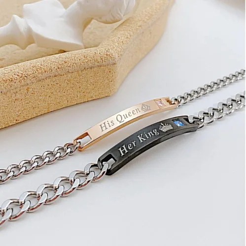 Miniatura 4 de MYNENEY Regalo para amante, su reina y su rey, pulseras de acero inoxidable para parejas, para mujeres y hombres, juego de joyas a juego