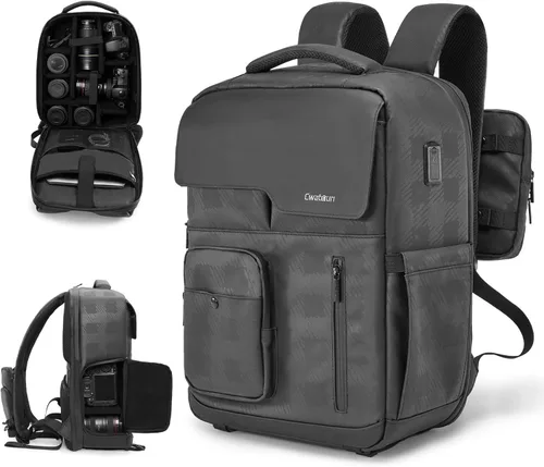 Cwatcun Mochila para Cámara Impermeable Bolsa para Cámara, Bolsa Multifuncional de Fotografía de Viaje Estuche para Cámara con Compartimento para