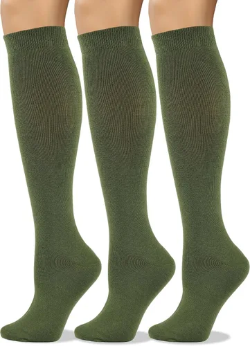 Miniatura 12 de COTTON DAY Calcetines de algodón peinado suave para mujer, largos hasta la pantorrilla, con puntera sin costuras, negro, blanco, gris, azul marino