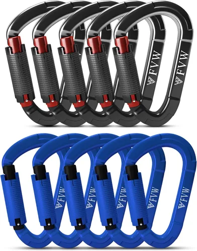 Miniatura 10 de FVW Mosquetones de bloqueo automático para escalada en roca, mosquetones profesionales de 25KN (5620 lbs) resistentes para rapel, columpio, rescate