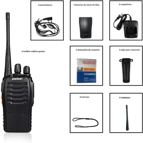 Miniatura 6 de pxton Walkie Talkies de largo alcance para adultos con auriculares, 16 canales Walky Talky recargable de mano de dos vías radios con linterna