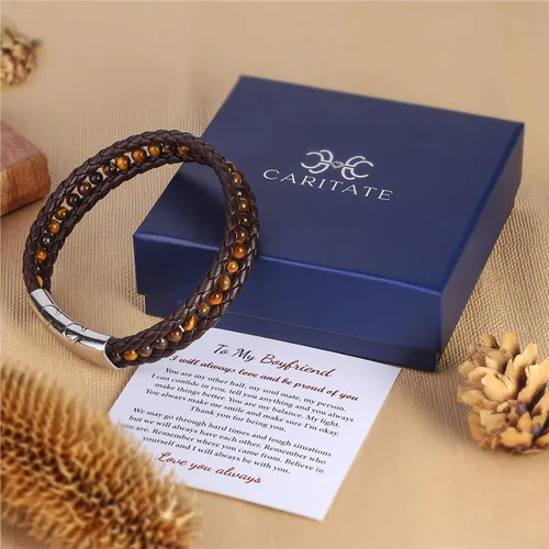 Miniatura 6 de To My Boyfriend/Son/Grandson/Father/Husband Black Onyx Tiger Eye Blue Sodalite Leather Bracelets Jewelry For Men, Birthday Anniversary Valentines