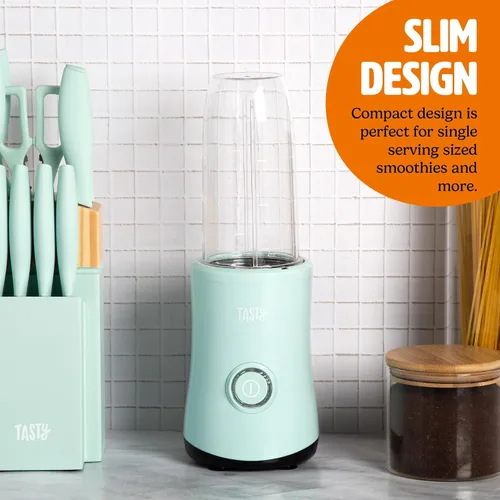 Miniatura 4 de Tasty Licuadora personal con taza, potente motor de mezcla de 350 W, juego de 9 piezas con 4 tazas y tapa de viaje, compacta y portátil, aguamarina