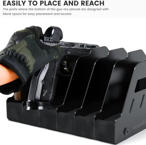 Miniatura 6 de Estante para pistolas, organizador de accesorios para pistolas, organizador seguro para pistolas con almacenamiento de espuma suave Negro 6 ranuras