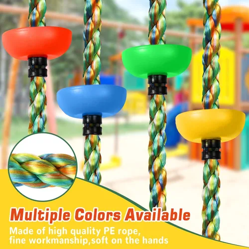 Miniatura 6 de Columpio de árbol para niños, juego de cuerda de escalada de asiento de un solo disco resistente con correa para colgar y mosquetones de plataforma