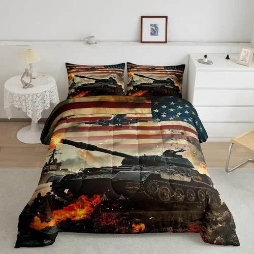 Miniatura 2 de Erosebridal Juego de edredón de plumón con bandera estadounidense, juego de ropa de cama con diseño militar para niños, adultos y hombres, camuflaje