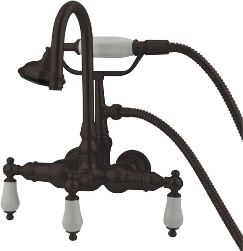 Miniatura 5 de Kingston Brass CC11T8 - Grifo vintage para bañera con ducha de mano, níquel satinado, centro de 3-3/8 pulgadas cepillado níquel