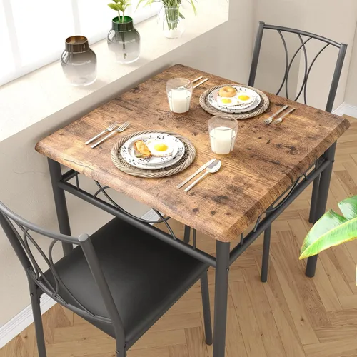 Miniatura 11 de Juego de mesa de comedor para 2, mesa de cocina con 2 sillas, juego de mesa de comedor de cocina de 3 piezas de madera para apartamento, espacio