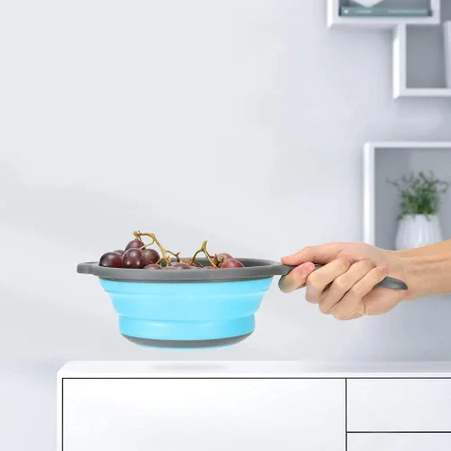 Miniatura 6 de Coladores plegables de silicona para cocina, coladores plegables con asas, colador plegable que ahorra espacio para drenar pasta, verduras (azul)