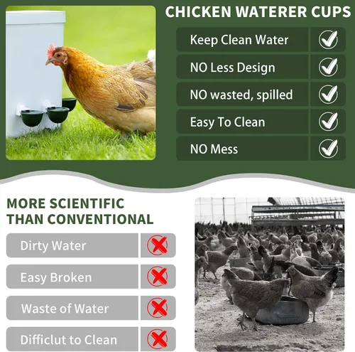 Miniatura 5 de Paquete de 12 tazas de agua para pollo, cuenco alimentador automático de llenado, sistema de riego por gravedad para aves de corral, dispensador