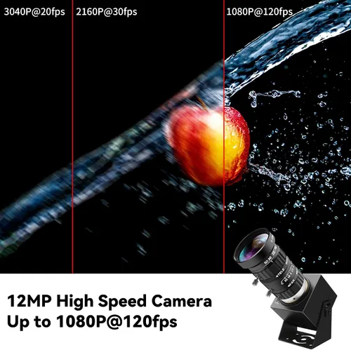Miniatura 2 de Cámara web USB 4K 1080P @120fps Cámara de alta velocidad con montaje CS-0.197-1.969 in 10X Teleobjetivo zoom lente manual 12MP capacidad de primer
