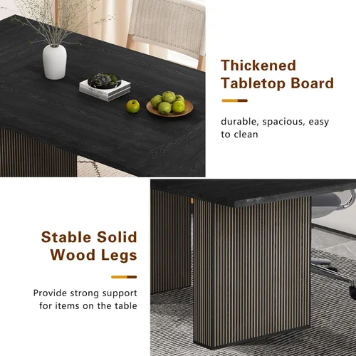 Miniatura 4 de QHITTY mesa de comedor acanalada de 78 pulgadas de madera para 6 a 10 personas, mesa larga rectangular de estilo campestre con base de tiras