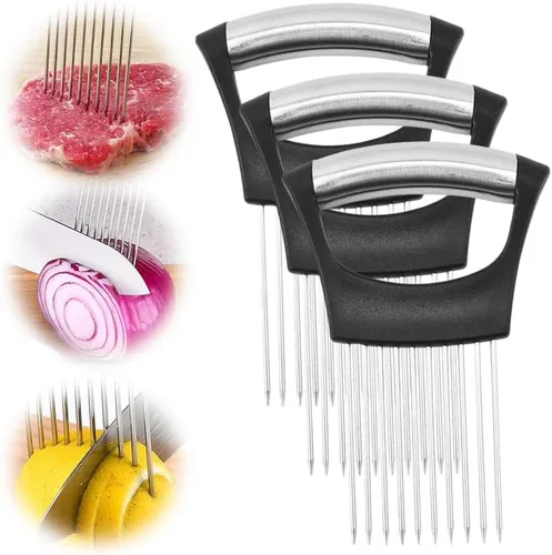 Miniatura 8 de Soporte para rebanadas de cebolla de acero inoxidable, soporte de cebolla mejorado 2024 para cortar limón, cortador de verduras, herramienta 1pcs