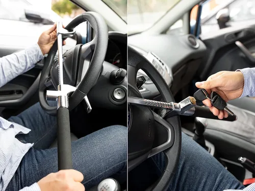 Miniatura 7 de Zento - Cerradura universal para volante, bloqueo seguro antirrobo para automóvil, longitud ajustable, doble gancho retráctil, prevención de robos