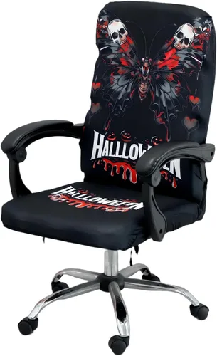 Miniatura 7 de Fundas para silla de oficina de Halloween, huellas de manos sangrientas, huellas sobre tema de terror negro, funda elástica para estilo moderno