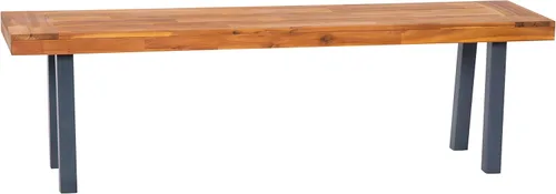 Miniatura 3 de BizChair Banco de madera de acacia maciza, parte superior de listones con acabado natural, patas de madera acampanadas negras, 500 libras. Capacidad